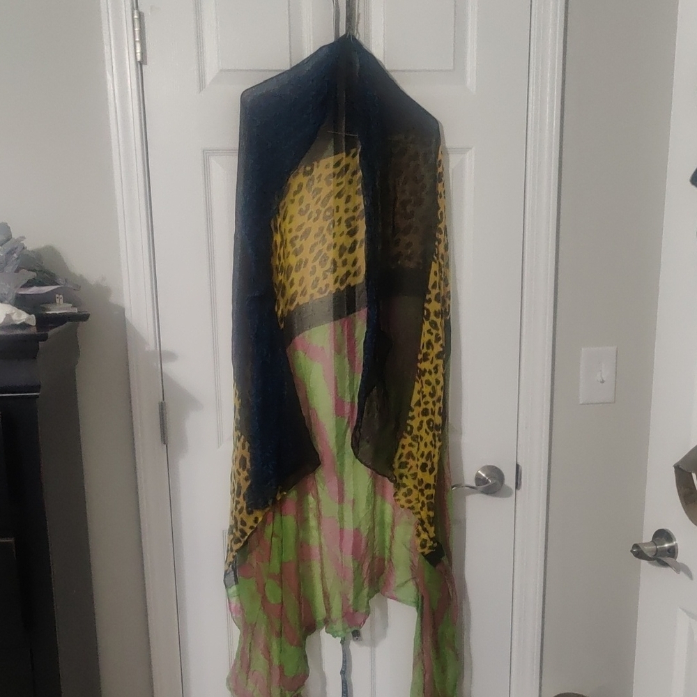 Chic Sheer Scarf with Leopard and Floral Patterns